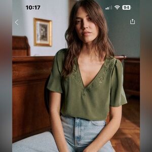 Sezane Minara silk blouse, green, size 42